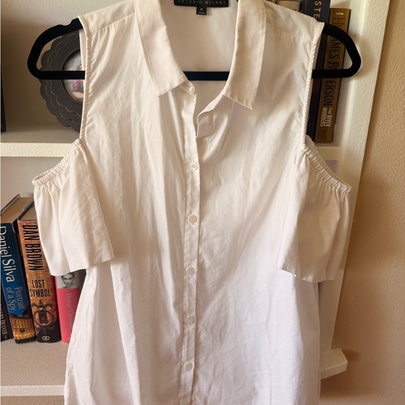Antonio Melani white cold shoulder shirt puffy sleeves size M - Picture 4 of 8